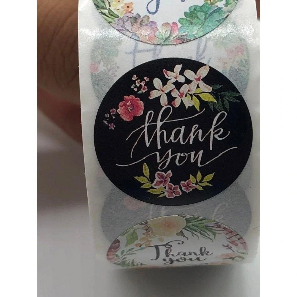 Thank You Stickers Roll 1in Label Round 500‎ Pcs Floral Design Variety Unisex